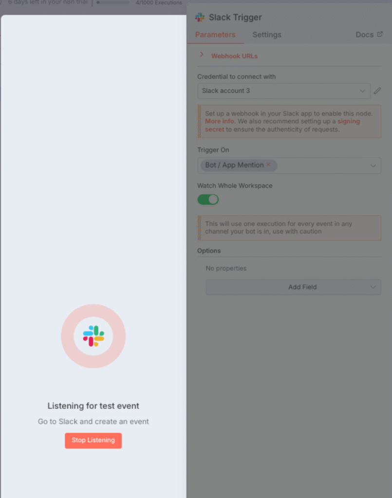Slack Triggerノードを追加