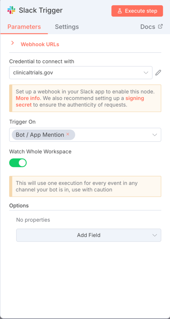 Slack Triggerノードでワークフロー起動